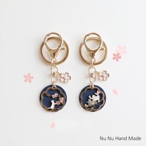 Handmade DIY Rabbit Cute Cat Keychain Bag Pendant Sakura Jewelry Accessories Car Key Chains Valentines Day Gift Original Design