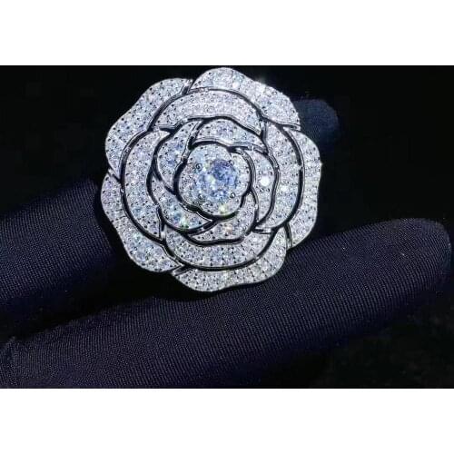 Camellia brooch 925 sterling silver with cubic zircon flower brooch 34MM classic fine women jewelry for coat