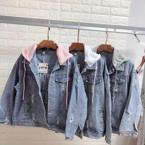Denim Jacket Women Korean Fashion Loose Spring Autumn Ripped Frayed Jean Coat Back Embroidery Plus Size Streetwear Outerwear Top