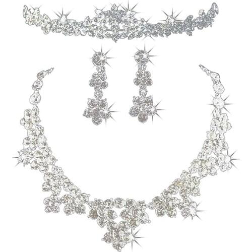 Elegant Wedding Tiara + Earring + 3 Necklace Set Rhinestone Wedding Wedding Second Party Party