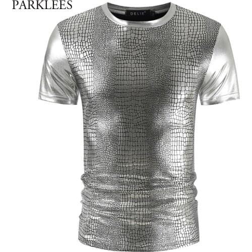 Sliver Coated Metallic Nightclub T Shirt Men 2020 Sexy Snake Pattern Mens Tshirts Party Prom Stage Clothing Male Tee Shirt Homme