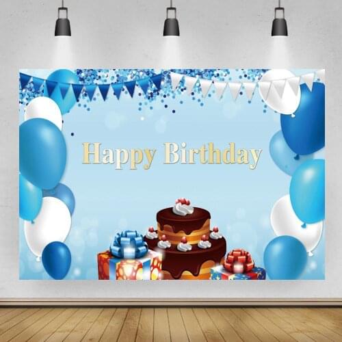 Blue Balloons Chocolate Cake On Center Birthday Party Decor Backdrops Sweetie Newborn Baby Kids Event Backgrounds Photography