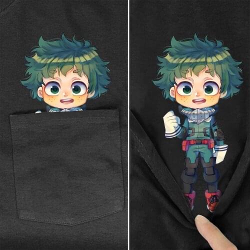 CLOOCL Cotton T-Shirts Fashion Pocket My Hero Academia Izuku Midoriya Printed T-shirt Men Shirts Hip Hop Tops Funny Cotton Tees