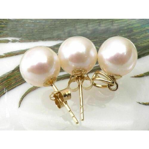 PERFECT ROUND 10-11mm AAA+ WHITE AKOYA PEARL EARRING PENDANT SET