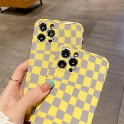 INS Irregular Yellow Plaid Phone Case For iPhone 12mini 11 ProMax XR XS Max X 7 8 Plus SE2 Fashion British Style TPU cases Cover