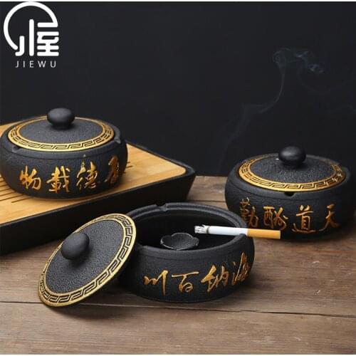 JIEWU Chinese Retro Style Ceramic Ashtray With Exquisite Lettering Ashtray 2021 New Hot Sale Office And Home Storage Supplies