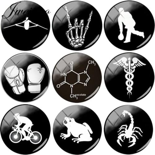 JWEIJIAO Sport boxing Riding Scorpion Medical Caduceus Glass Cabochon Dome Picture Demo Flat Back DIY Jewelry Findings