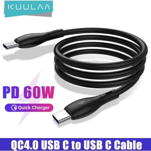 KUULAA 60W PD USB Type C to USB C Liquid Silicone Cable For Samsung Type-C 3A Fast QC4.0 USB-C Cord For MacBook iPad Pro 2020