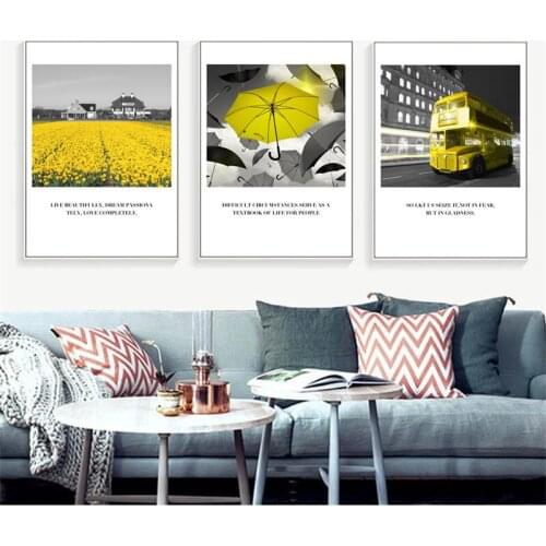 Yellow Color Picture Home Decor Nordic Canvas Painting Wall Art Poster Quote Scenery Umbrella Fresh Decor Prints for Living Room