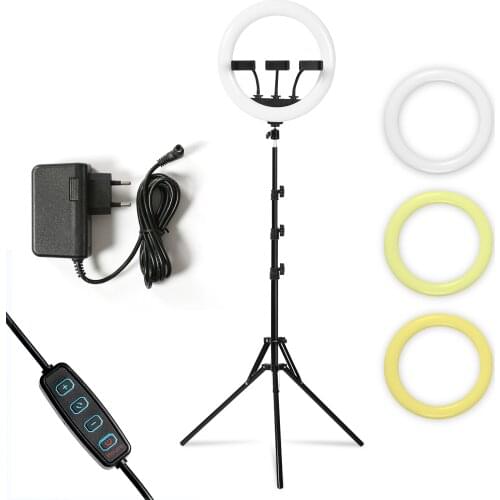 Ring Light with Stand,14'' LED Selfie Ring Light with tripod & 3 Phone Holders for Live Stream, Makeup, Dimmable phone