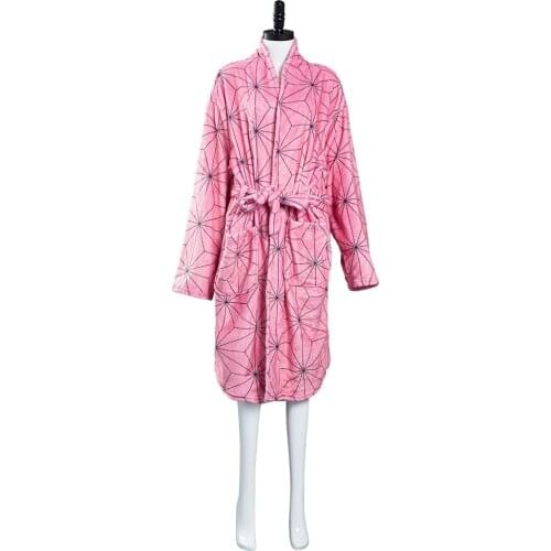 Demon Slayer Kamado Nezuko Cosplay Bathrobe Coral Fleece Bath Robe Dressing Gown Cloak