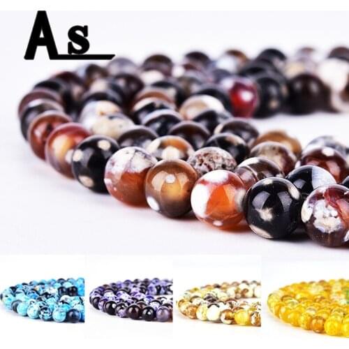 Asingeloo 15" Natural Stone Fire Onyxs Veins Agates Round Loose Beads 6 8 10MM Pick Size For Jewelry