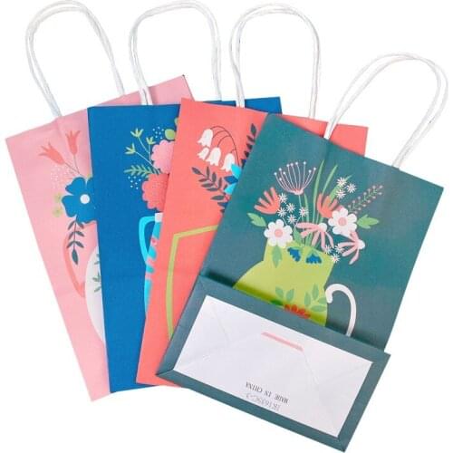 10PCS DIY Multifunction 4 color colorful vase flower Kraft gift bag 21x15x8cm packing bags Christmas gift bag with handle