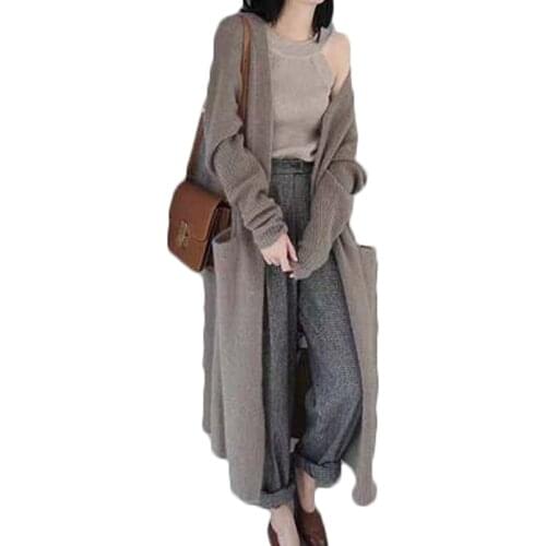 2021 New Autumn Winter Womens Long Cardigans Loose Plus Size Female Knitted Sweaters Lady Trendy Outerwear Pockets Mujer N785