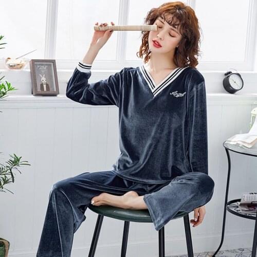 2020 Band Fashion Pajamas Women Autumn Winter Gold Velvet Home Clothes Sweet Loose Gold Velvet Long-sleeved Pyjamas