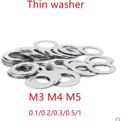 100pcs M3 M4 M5 Stainless steel Flat Washer Ultra thin gasket Ultra-thin shim Thickness 0.1 0.2 0.3 0.5 1