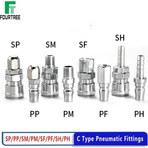 1Pcs Pneumatic Fitting C Type Quick Connector High Pressure Coupling SP SF SH SM PP PF PH PM 20 30 40 Inch Thread (PT) Air Hose