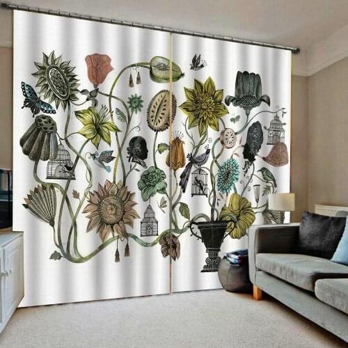 Simple curtains Flowers print Chinese Customized 3D Blackout Curtains Living Room Bedroom Hotel