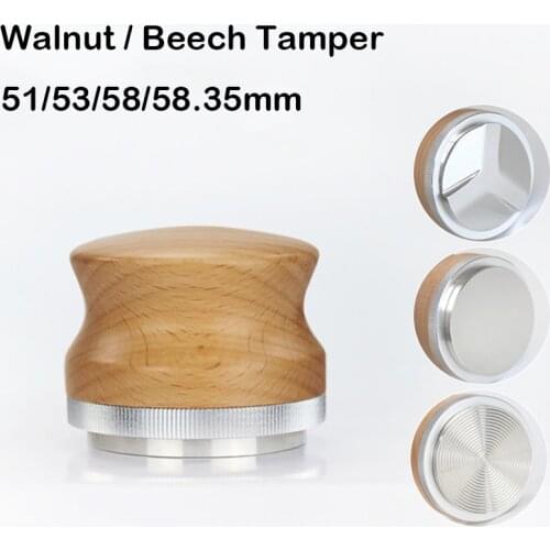 51/53/58/58.35mm Coffee Tamper Adjustable Fan/Flat Base Walnut Wood Handle Espresso Powder Hammer Coffee Accessories Barista