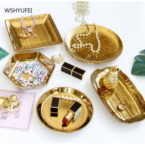 WSHYUFEICeramic jewelry box Jewelry tray Ring and earring storage Desktop decoration small ornaments Makeup boxs household items