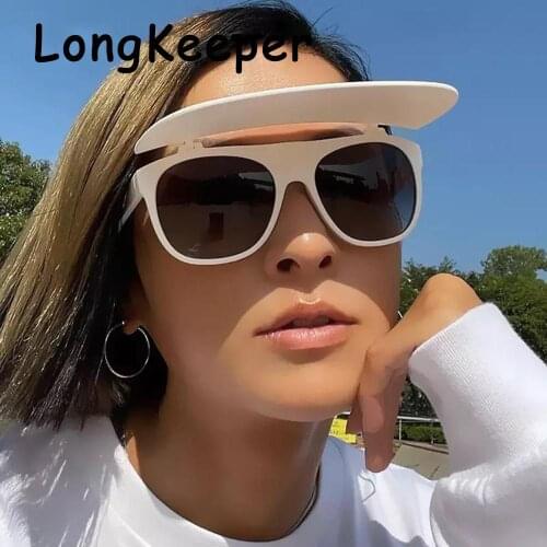 Personality Unique Hat Flip Up Sunglasses Women Fashion Square Sun Shades Sun Glasses Goggles White Black Hip Hop Eyewears Men