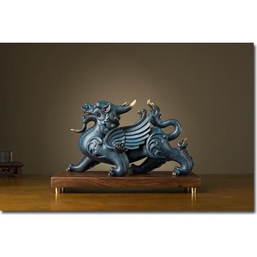 Bring in wealth treasure office home Money Drawing efficacious Talisman -TOP Retro LUCKY dragon PI XIU FENG SHUI Brass statue