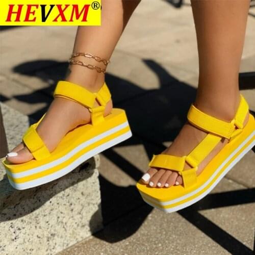 Thick bottom Women HEVXM Beach Sandals Summer Open Toe Shoes Muti-Color Thick Soles Sandals Platform Sandals Plus Size 35-43