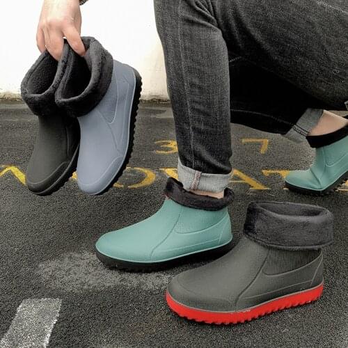 Winter Rain Shoes for Men Warm Outdoor Fishing Boots Waterproof Working Footwear Fashion Slip-on Rubber Booties Male Galoshes