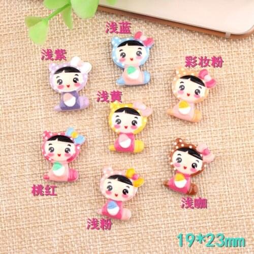 10pcs 19*23mm Kawaii Cute girl resin charms cabochon handmade children hair accessories DIY drip gel mobile phone shell material
