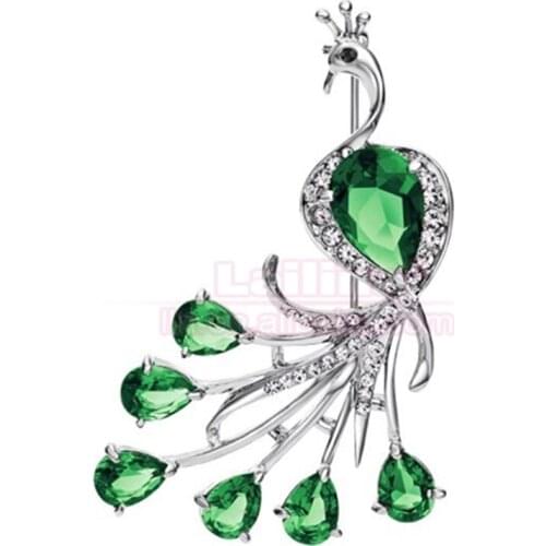 100pcs/lot Green Rhinestone Brooch Pin Animal Peacock Luxurious Style