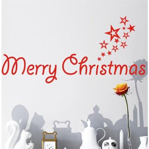 2016 happy red Merry Christmas words stars festival home family party decor wall sticker window door decoration stickers