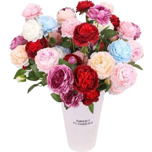 3 Heads Peony Home Wedding Decoration Rose Silk Cloth Simulation Flower Living Room Display Plant European Peony Home Decor