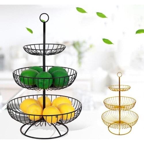 3 Tier Fruit Basket Retro Metal Snack Wire Plate Vegetables Storage Rack Household Round Candy Holder Countertop Fruit Basket