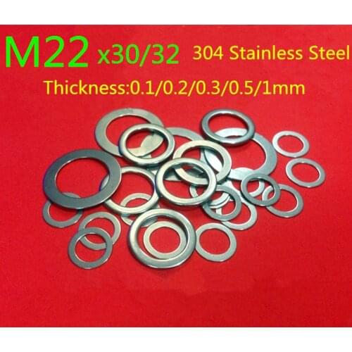 30PCS M22 flat Thin washer shim 0.1mm 0.2mm 0.3mm 0.5mm0 304 Stainless Steel Ultra-thin Flat Washer Gasket Adjustment washer
