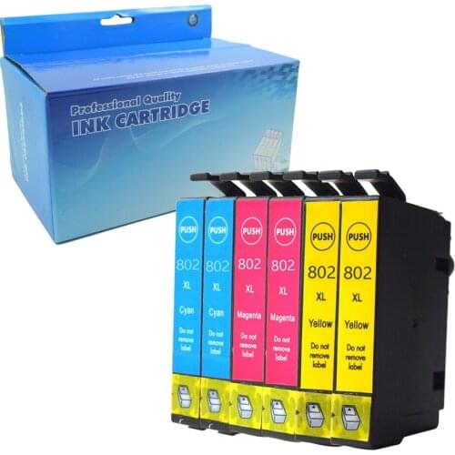 6c Compatible for T802 Ink Cartridge 3 Color(1c,1m,1y) for WorkForce Pro WF-4720 WF-4730 WF-4734 WF-4740 Printers