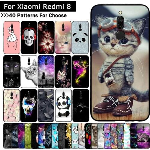 For Xiaomi Redmi 8 Case Fashion Cat Painted Black Back Cover For Redmi 8 Covers Phone Shells Fundas Protective cases