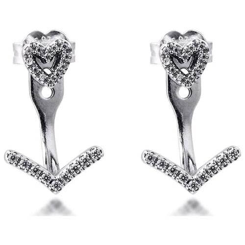 CKK Sparkling Wishbone Heart Stud Earring Sterling Silver Jewelry 100% 925 Silver Women Brincos Pendientes Aretes