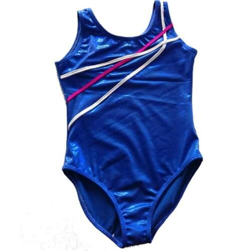 Girls Blue Shiny Metallic Toddler Ballet Dance Leotards Children Spandex Dancewear Gymnastics Suits for Kids Leotards