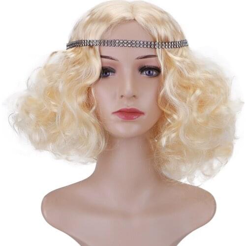 Free Beauty '' Short Wavy Blonde Brown Black Synthetic Princess Wigs with Bangs Headband for Women Fairy Tales Comic Cosplay P