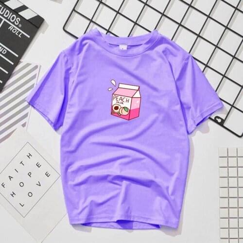 Japanese trend Harajuku student T-shirt peach milk drink bottoming short-sleeved shirt round neck pullover T-shirt female