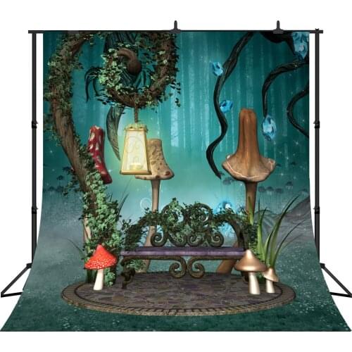 Lyavshi Mushroom Wonderland forest bench photography backdrops lawn vine scenic Children baby photographic backgrounds photo