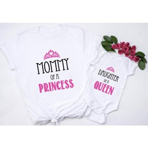 Mother of A Princess Daughter of A Queen Mother & Daughter Matching Shirt Gift for Mom & Baby Girl Bodysuit & Women Tee