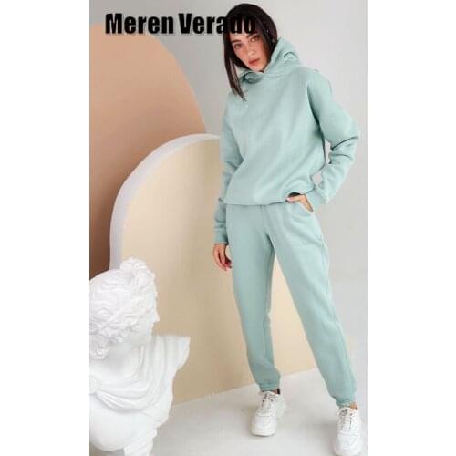 Meren Verado 2021 Sweatsuit Autumn Spring Two Piece Set Sexy Pullover Hoodies and Sweatpants Women Set Tracksuit Active Outfits