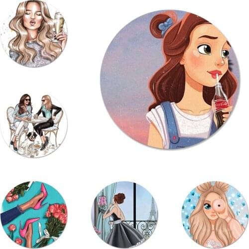 Fashion Coffee Girl Paris Icons Pins Badge Decoration Brooches Metal Badges For Clothes Backpack Decoration