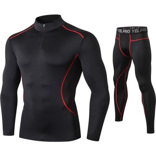 Men 2 Pcs Fitness Suit Running Set Quick Dry Gym Sportswear Long Sleeve T Shirt Legging Pants Tracksuit Men Sports Suits