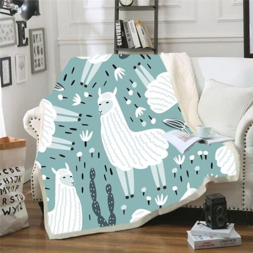 Soft Sherpa Blanket Cute alpaca For Kid Adult Cartoon Blanket Throw Cover Soft Bedding Thick Warm On The Bed Sofa Printed Design