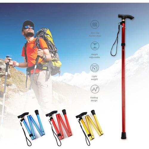 Outdoor Folding Lightweight Foldable Easy Folding Aluminum Metal Walking Sticks Mountain-Climbing