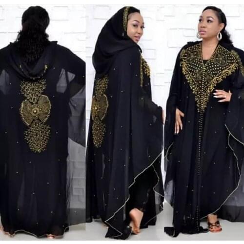Richkeda Store New 2021 Super Size Chiffon Djellaba Dress Beading Embroidery Muslim Kimono Abaya Cardigan Dubai 2021 Turkish