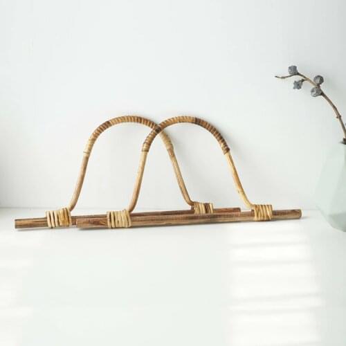 One Pair 31cm Bag Handle Handmad Diy Bag Parts Rattan Weave Articles Semi-circle Bamboo Handle Vintage Wood Parts 2 Individual