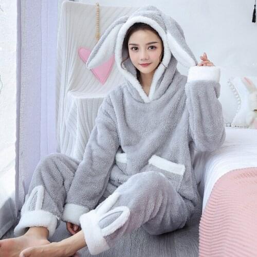 2020 Pajamas Womens Autumn and Winter Plush Long Sleeve Cartoon Sweet and Lovely Home Wear Warm Coral Velvet Suit